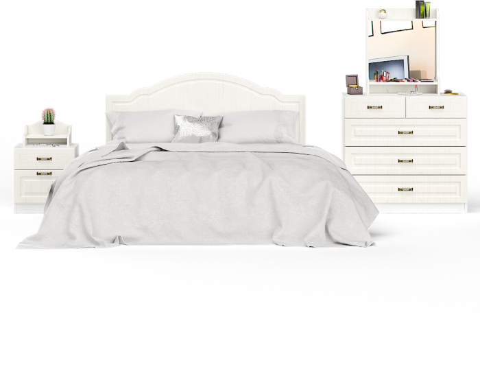 Ливерпуль Спальня № 5 Кровать 11.08ОСН + Тумба 08.146 + Полка 10.117 + Комод 10.103 + Полка 10.118, ясень ваниль/белый, 1600х2000 мм., б/м, орт. есть