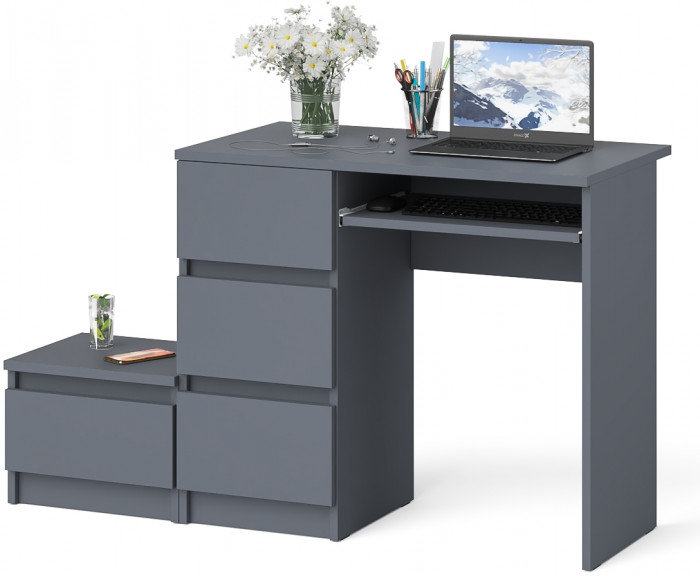 Мори Стол компьютерный МС-6 левый + Тумба ТМП400.1, цвет графит, ШхГхВ 130,4х50х76,6 см., выдвижные ящики слева, НЕ универсальная сборка