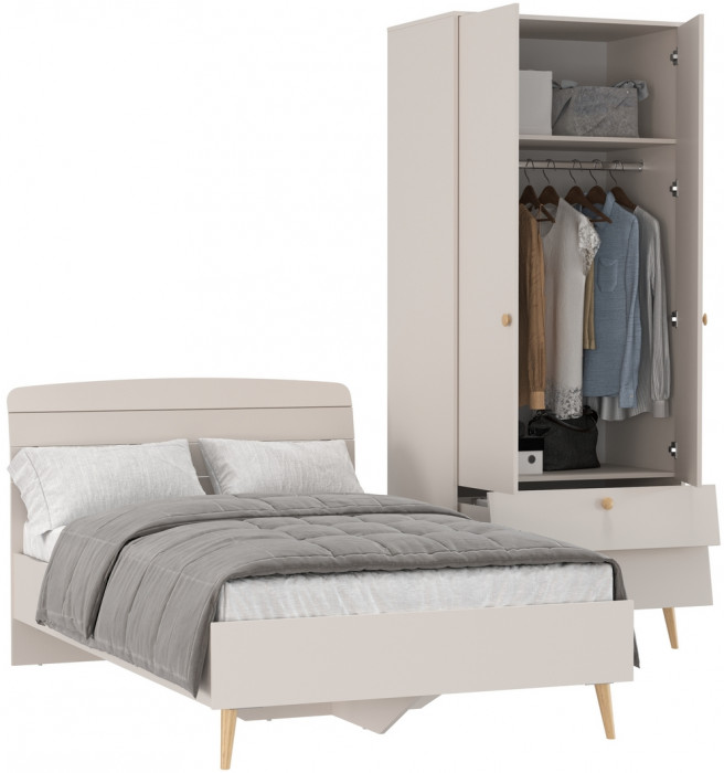 Афина Спальня Кровать 1200 + Шкаф 2-х дверный, кашемир серый