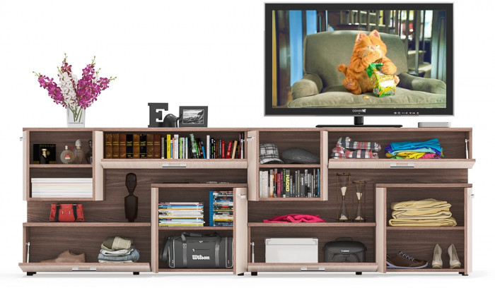 Две тумбы ТВ С-МД-С1-1400, ясень шимо светлый/ясень шимо тёмный