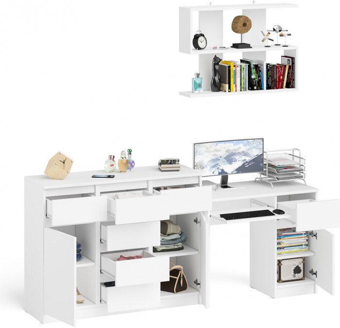 Мори компьютерный стол МС-1 правый + Комод МК1200.4 + Полка 900, белый