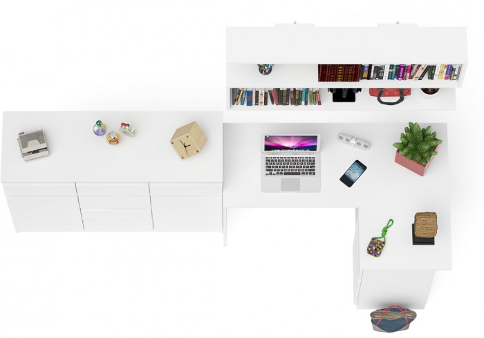 Мори компьютерный стол МС-16 правый + Комод МК1200.4 + Полка 1200, белый
