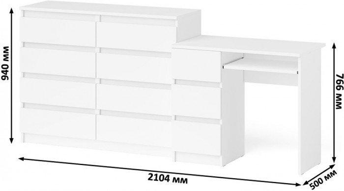 Мори компьютерный стол МС-6 левый + Комод МК1200.8, белый