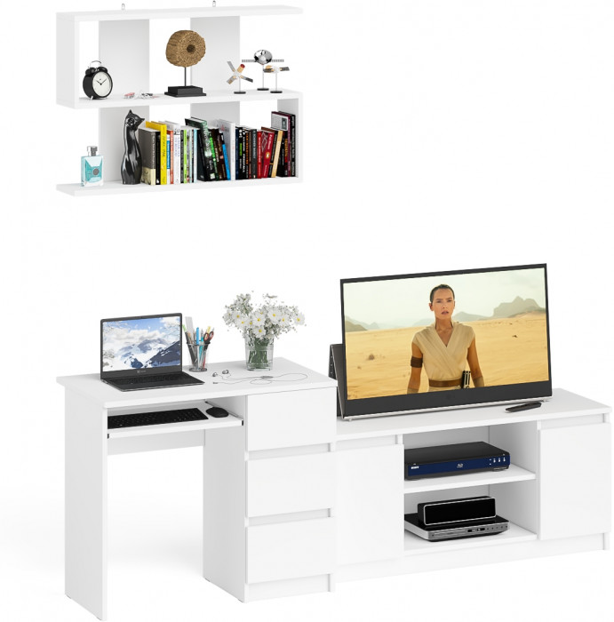 Мори компьютерный стол МС-6 правый + Тумба МТВ1200.1 + Полка 900, белый
