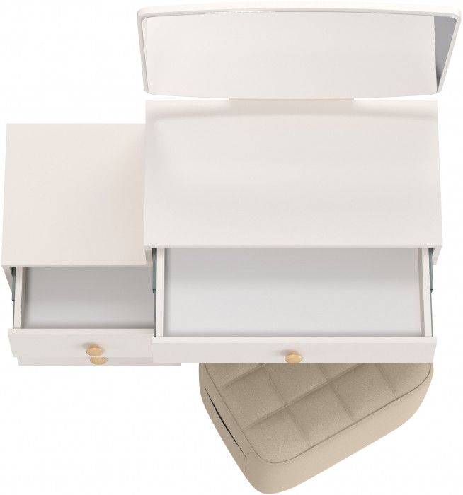 Афина Спальня 4-25901М1к.с. Трюмо + Банкетка 6-5127ТКВбеж Вики, цвет кашемир серый/ткань бежевая, ШхГхВ 105х38,6х129 + 53х40х46 см., универс. сб.