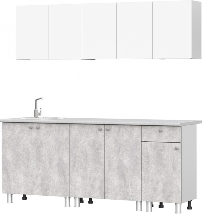 Кухонный гарнитур КГ 1 2.0 м, Белый, Цемент светлый