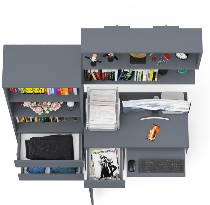 Мори компьютерный стол МС-1 левый + Стеллаж МСТ600.3 + Полка 900, графит