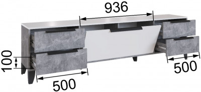 Малави Тумба для ТВ МТВ-1 с опорами, ателье светлое/белый глянец