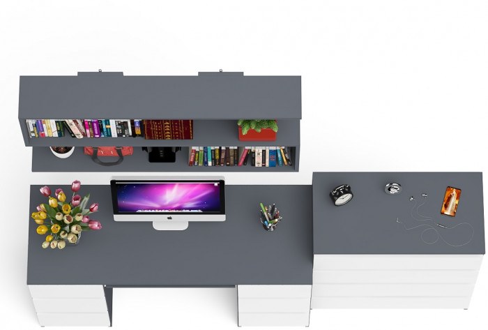 Мори компьютерный стол МС-2 + Комод МК800.4 + Полка 1200, графит/белый