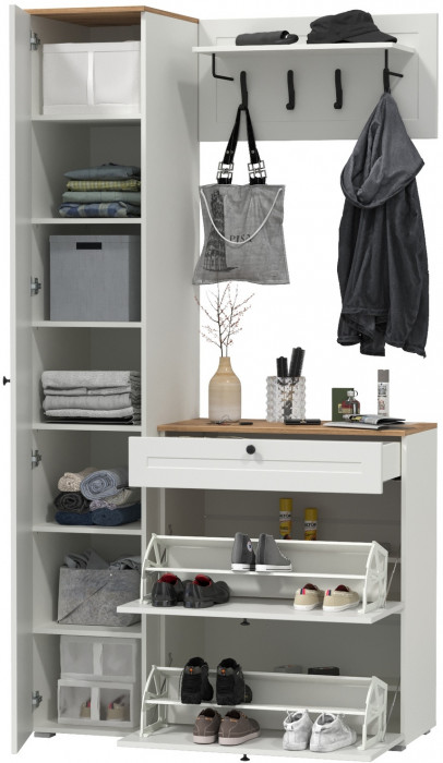 Остин Прихожая 23, белый шагрень/дуб крафт золотой