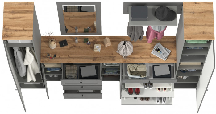 Остин Прихожая 58, цвет серый графит/дуб крафт золотой, ШхГхВ 280х54,3х229,6 см., универсальная сборка