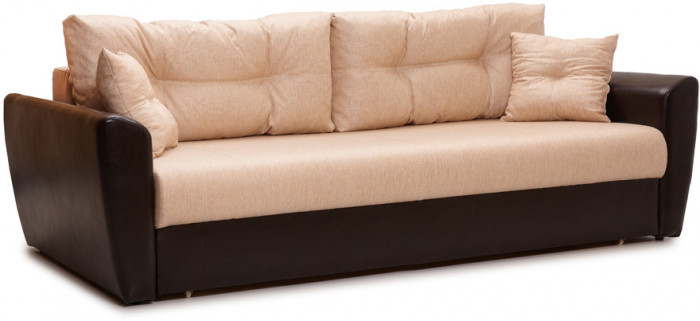 Диван-кровать Амстердам, 160х195, раскладной, еврокнижка, пружинный блок, рогожка/экокожа, коричнево бежевый