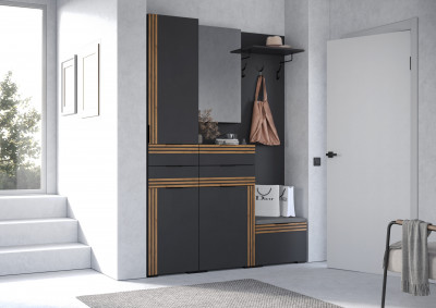 Модульная Прихожая Нао, набор №2, Графит/Графит, Дуб вотан, Simple 27