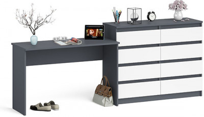 Мори письменный стол МСП1200.1 + Комод МК1200.8, графит/белый